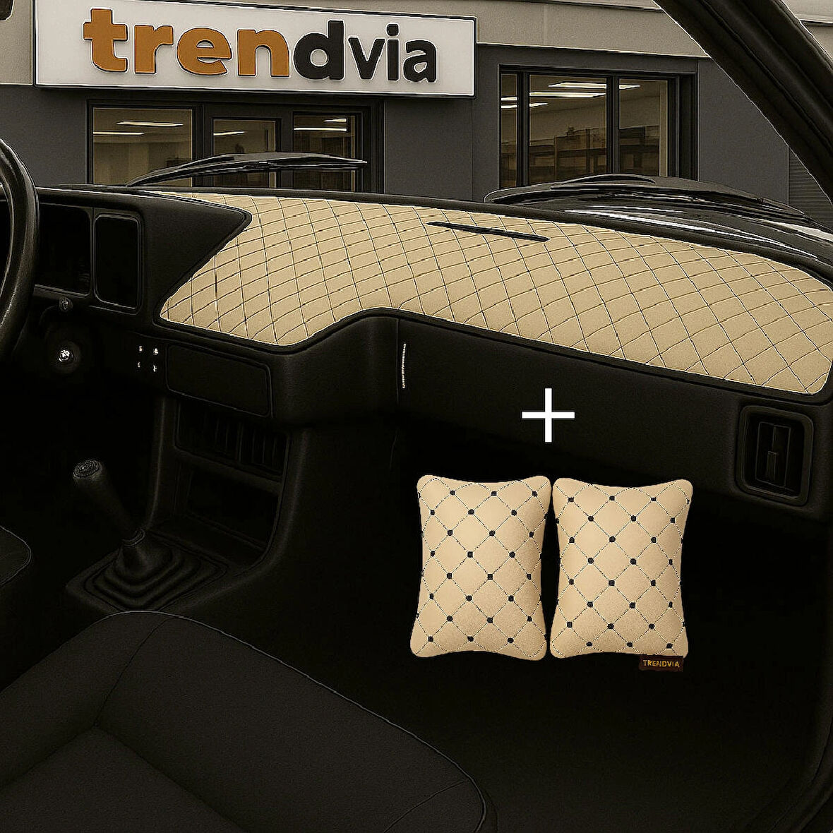 Bej Renk Tofaş Şahin Doğan Kartal Alçak Ön Göğüs Torpido Kaplama Koruma Örtüsü - Bej Renk Kapitone Araç Oto Yastık Aksesuar