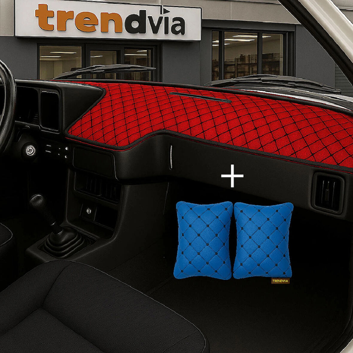 Kırmızı Renk Tofaş Şahin Doğan Kartal Alçak Ön Göğüs Torpido Kaplama Koruma Örtüsü - Mavi Renk Kapitone Araç Oto Yastık Aksesuar