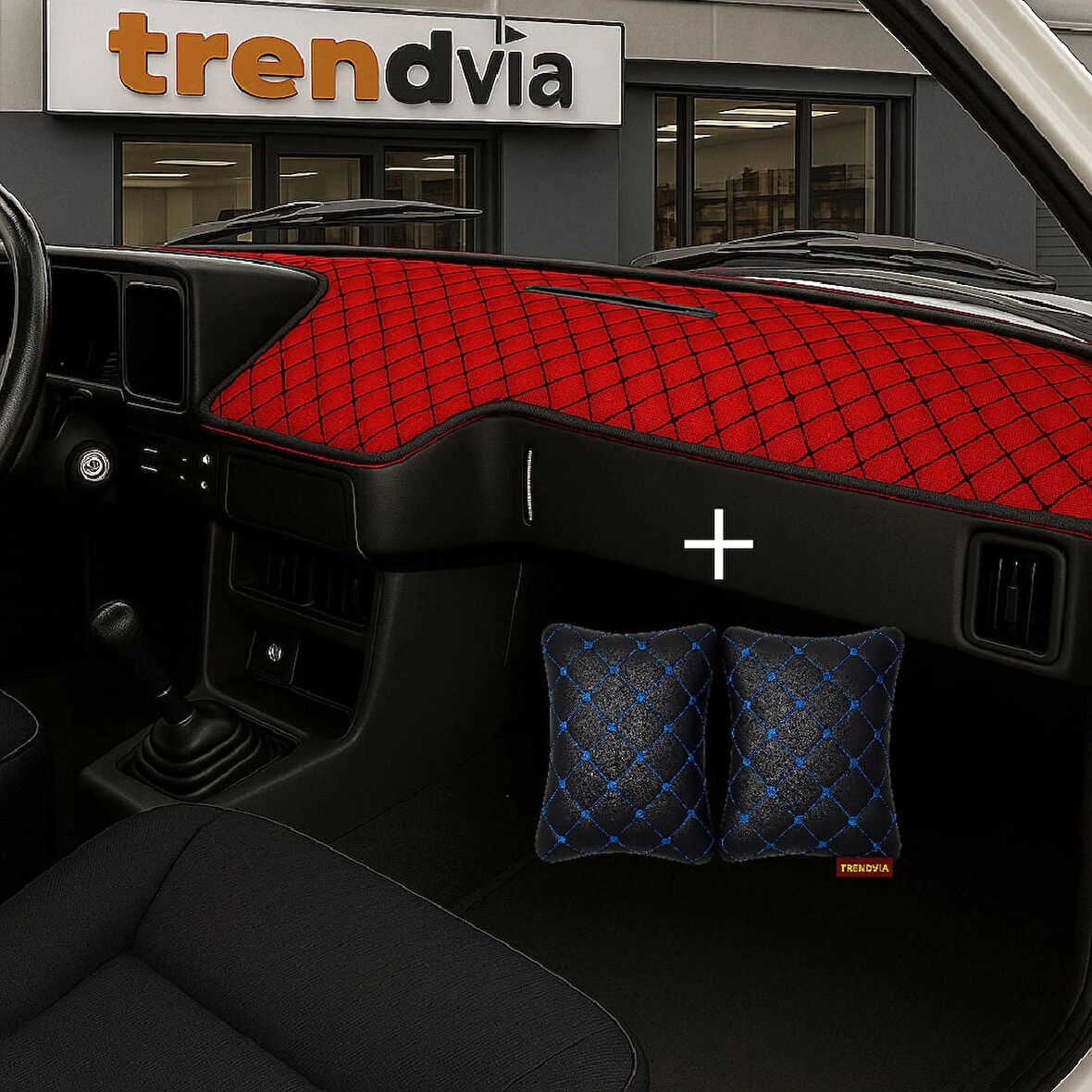 Kırmızı Renk Tofaş Şahin Doğan Kartal Alçak Ön Göğüs Torpido Kaplama Koruma Örtüsü - Siyah Mavi Renk Kapitone Araç Oto Yastık Aksesuar