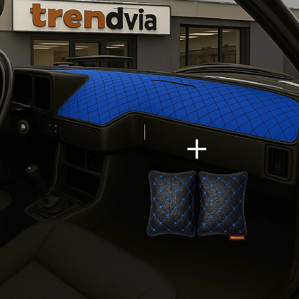 Mavi Renk Tofaş Şahin Doğan Kartal Alçak Ön Göğüs Torpido Kaplama Koruma Örtüsü -Siyah Mavi Renk Kapitone Araç Oto Yastık Aksesuar