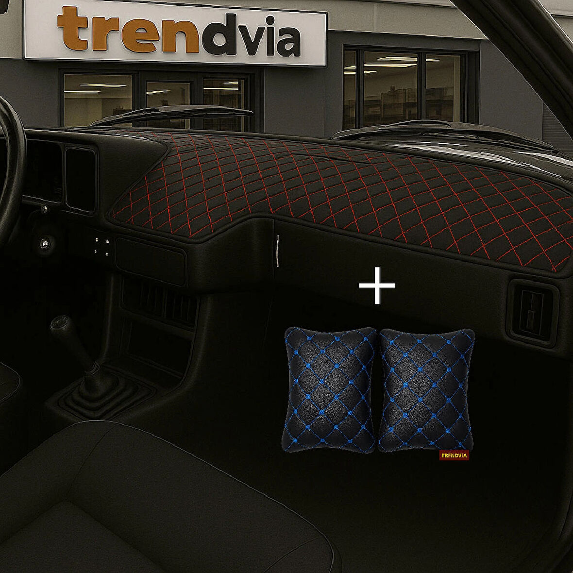 Siyah Kırmızı Renk Tofaş Şahin Doğan Kartal Alçak Ön Göğüs Torpido Kaplama Koruma Örtüsü - Siyah Mavi Renk Kapitone Araç Oto Yastık Aksesuar