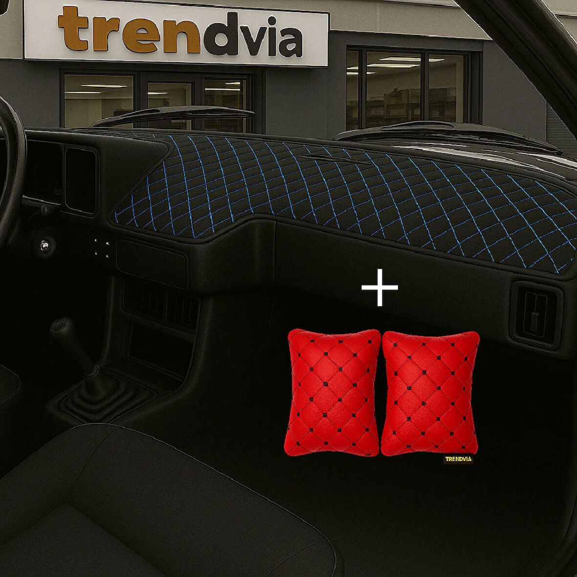 Siyah Mavi Renk Tofaş Şahin Doğan Kartal Alçak Ön Göğüs Torpido Kaplama Koruma Örtüsü -Kırmızı Renk  Kapitone Araç Oto Yastık Aksesuar