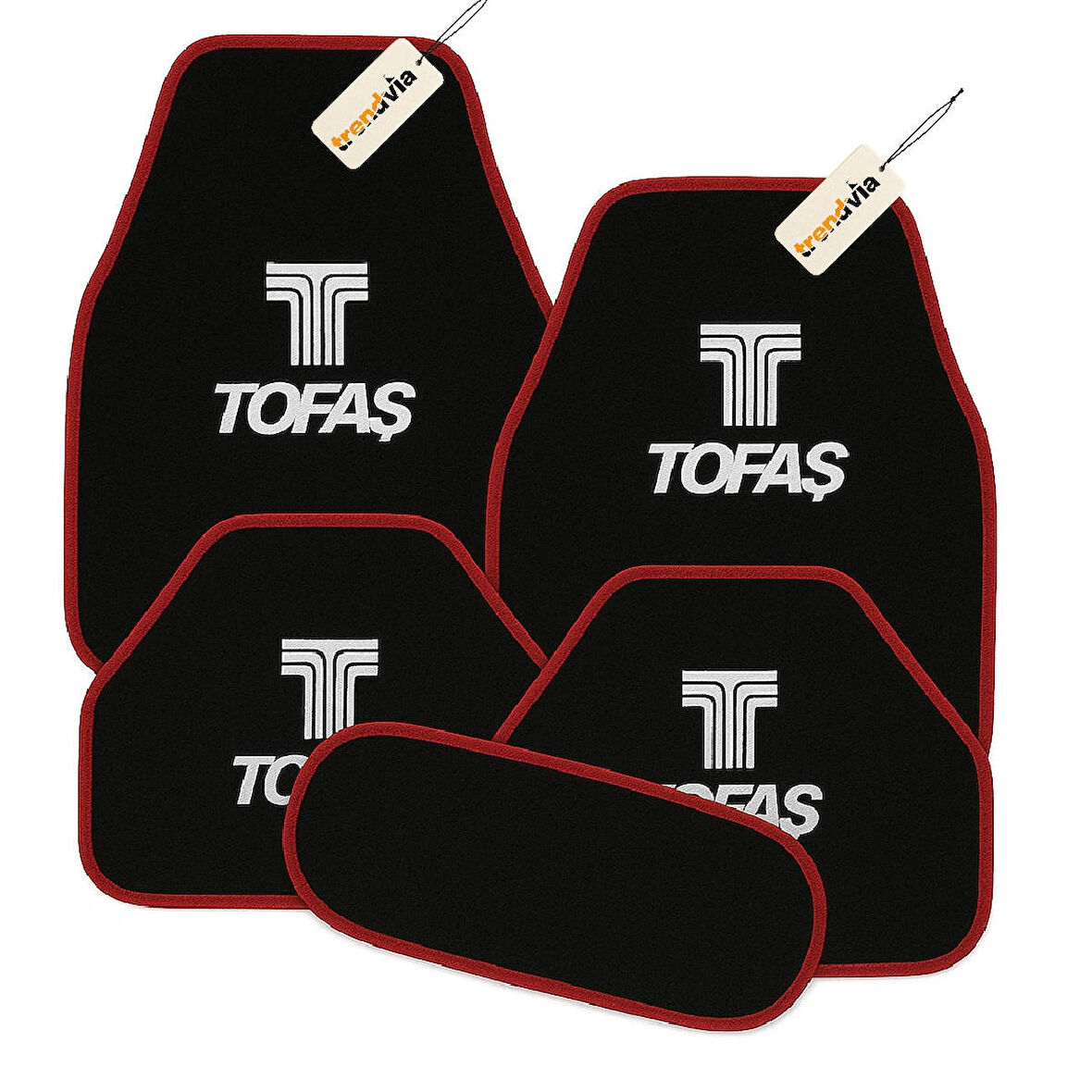 Siyah Kırmızı Renk TOFAŞ Yazılı Oto Halı Paspas 5 Parça – Suya Dayanıklı, Kaymaz ve Kolay Temizlenen Araç Paspası