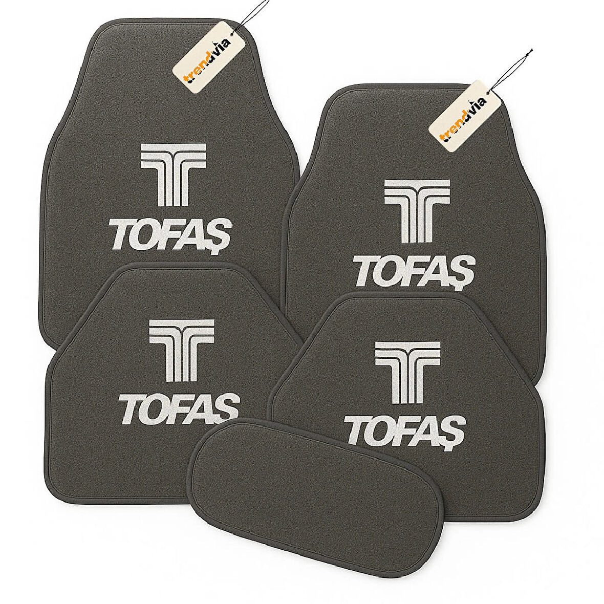 Gri Renk TOFAŞ Yazılı Oto Halı Paspas 5 Parça – Suya Dayanıklı, Kaymaz ve Kolay Temizlenen Araç Paspası