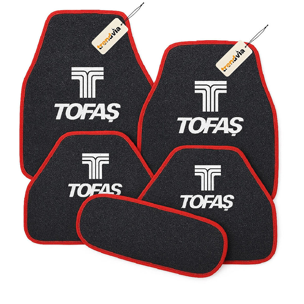 Antrasit Kırmızı Renk TOFAŞ Yazılı Oto Halı Paspas 5 Parça – Suya Dayanıklı, Kaymaz ve Kolay Temizlenen Araç Paspası