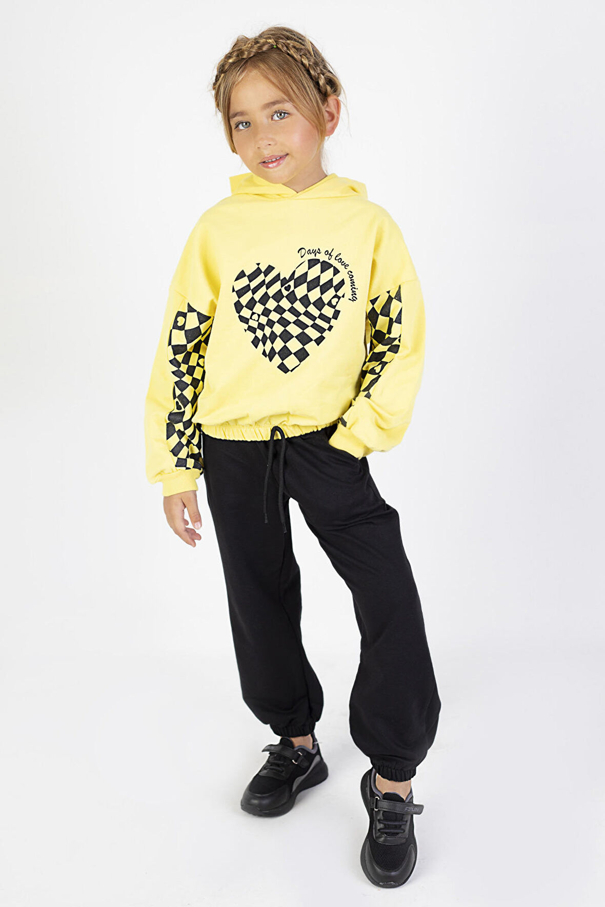 Kız Çocuk İki İplik Kumaş Orta Kalınlıktaa Baskılı Örme Basic Eşofman Takımı