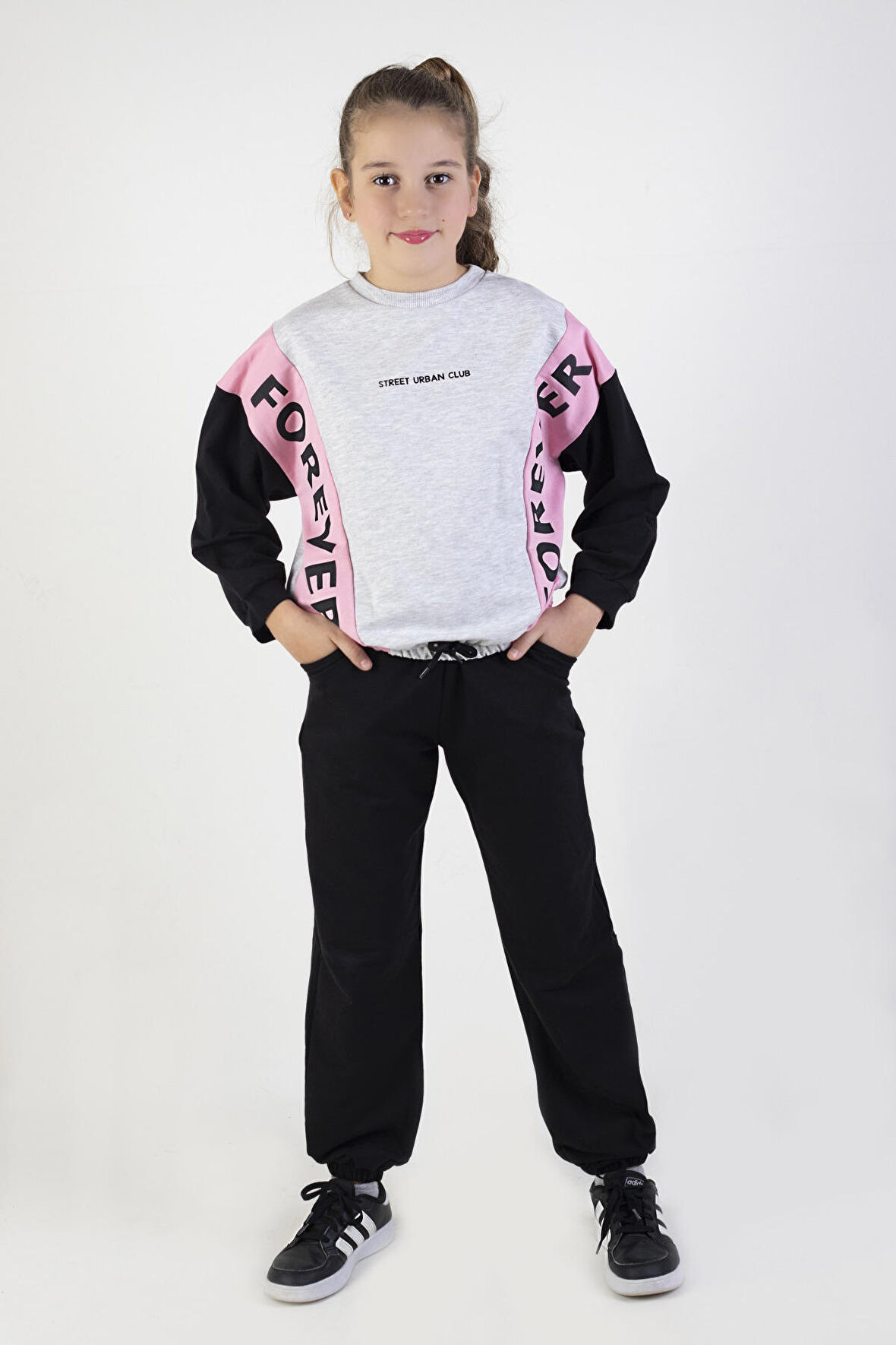 Kız Çocuk  Örme Forever Baskı 10-13 Yaş Basic Eşofman Takım