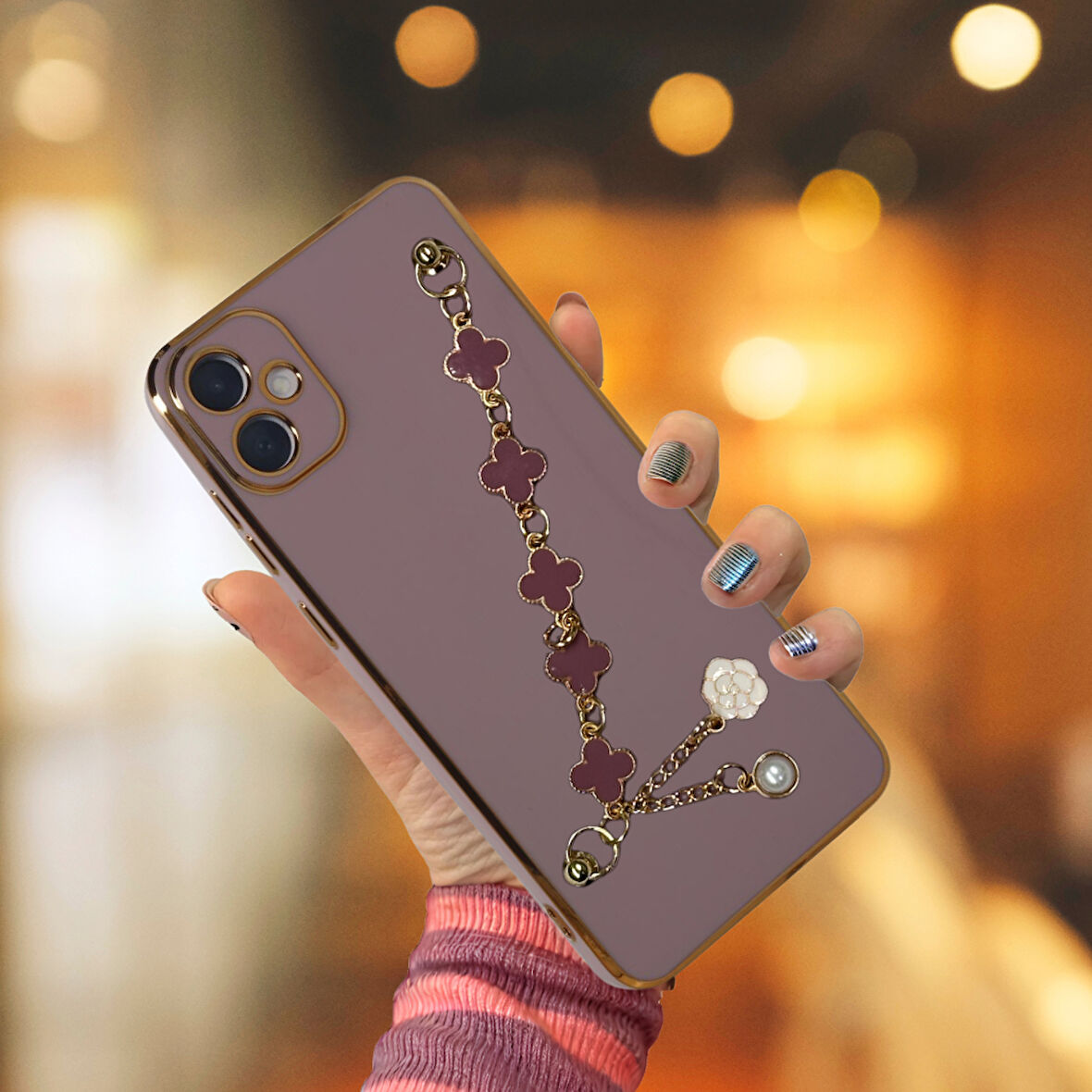 SAMSUNG A05  ELÇEK ŞANZELİZE KILIF LİLA