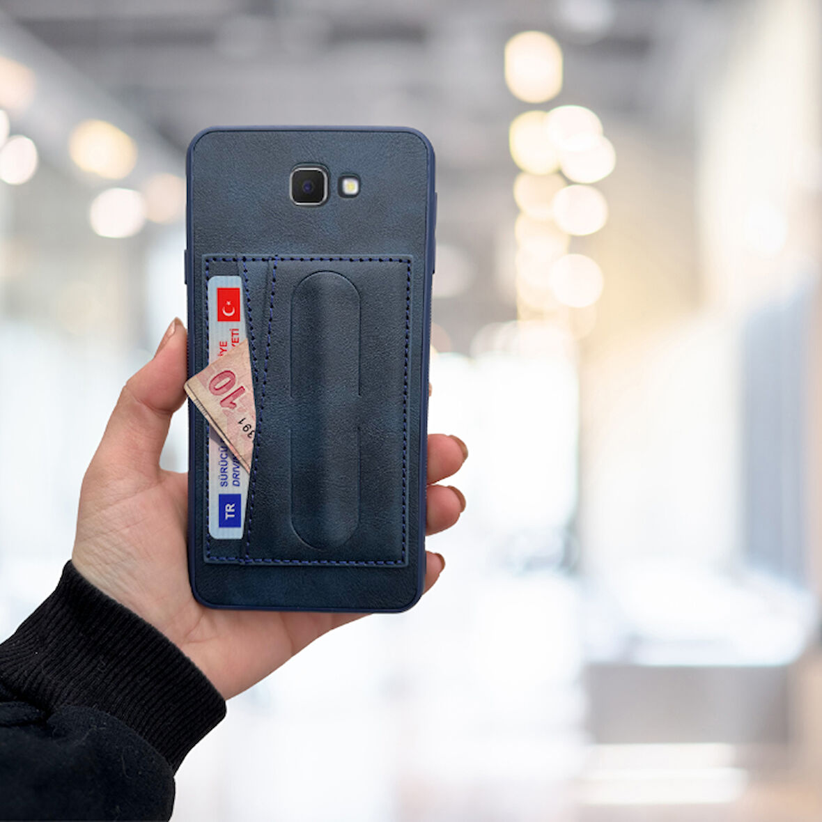 SAMSUNG J7 PRİME  KARTLIKLI LÜX DERİ KILIF LACİVERT