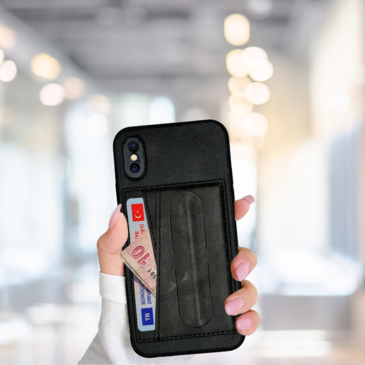 İPHONE XS MAX  KARTLIKLI LÜX DERİ KILIF SİYAH