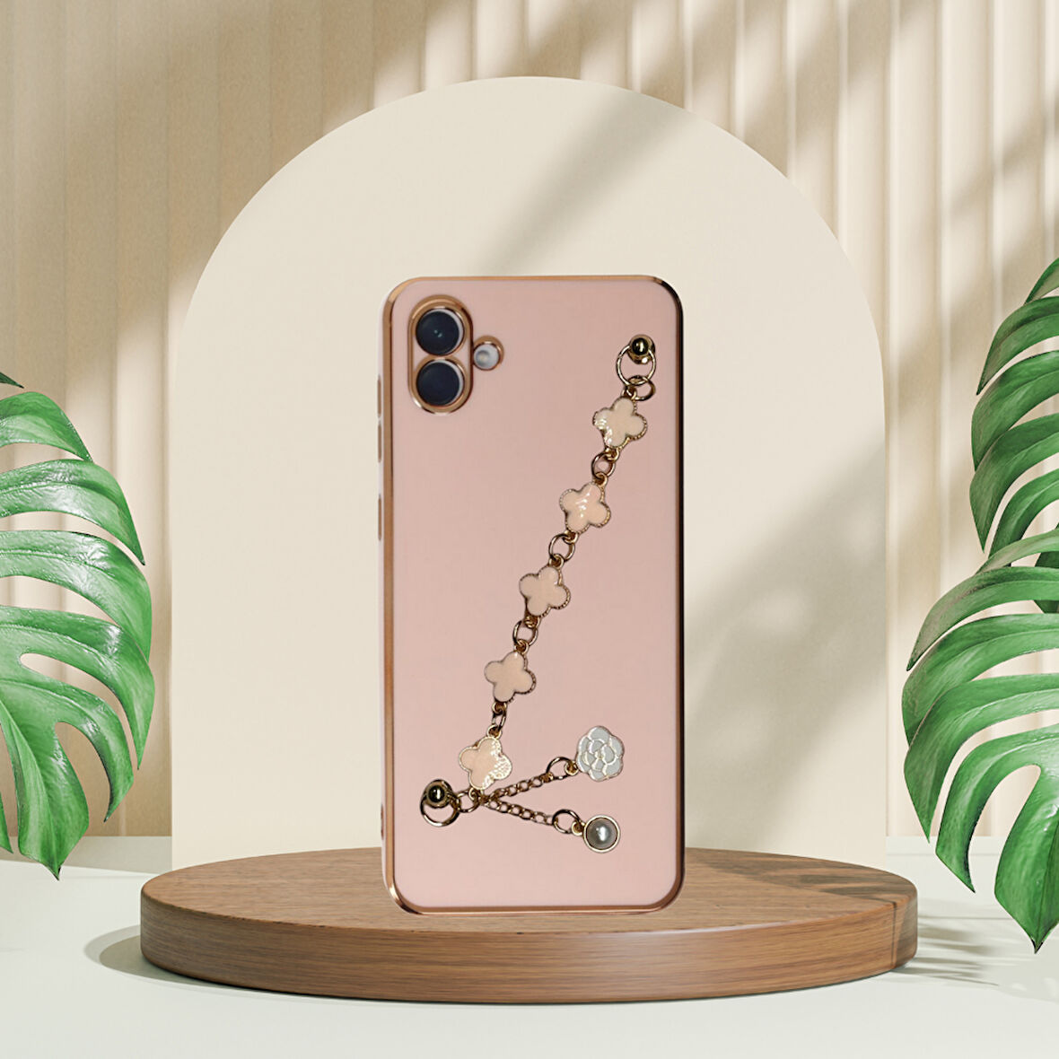 SAMSUNG A04  ELÇEK ŞANZELİZE KILIF ROSE GOLD