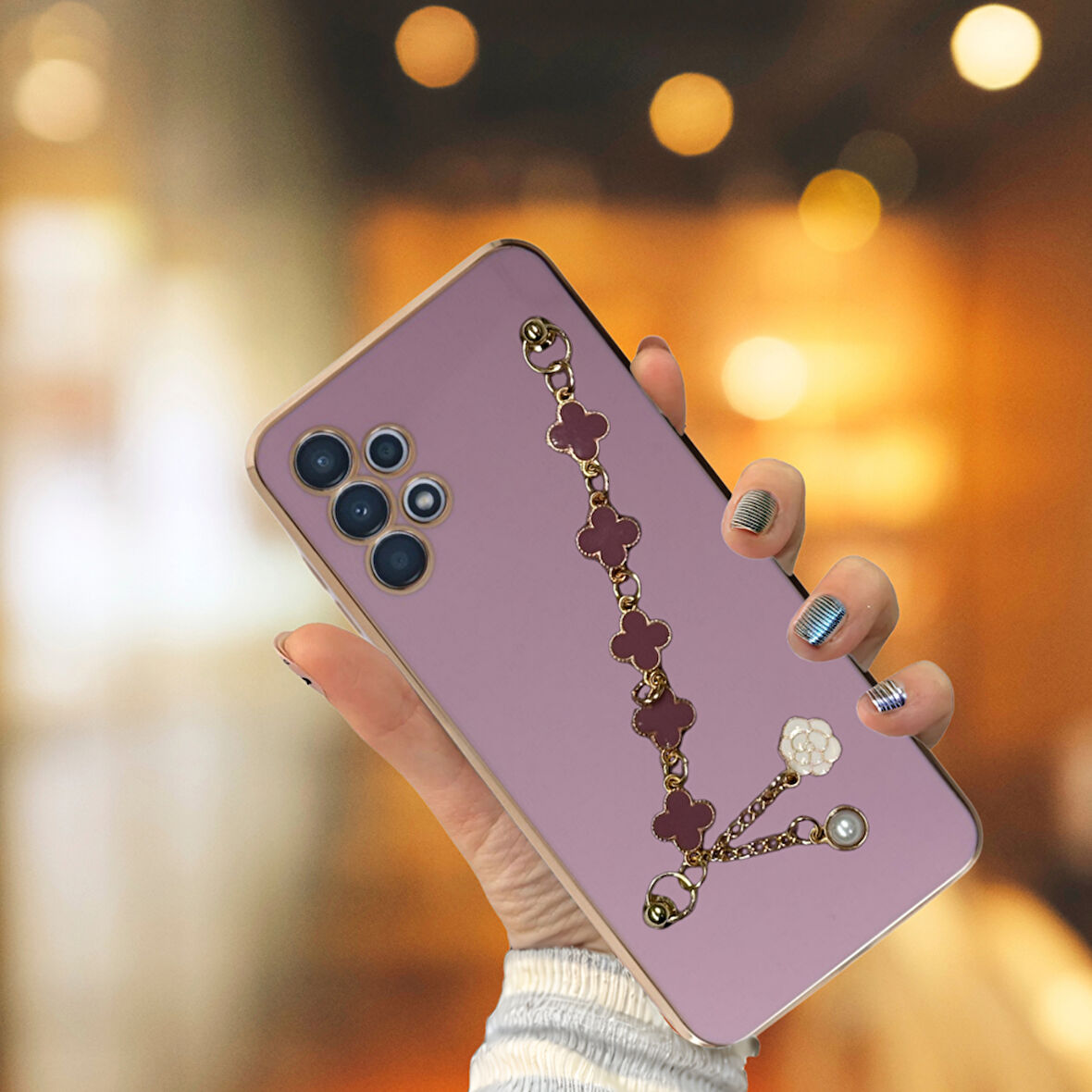 SAMSUNG A33  ELÇEK ŞANZELİZE KILIF LİLA