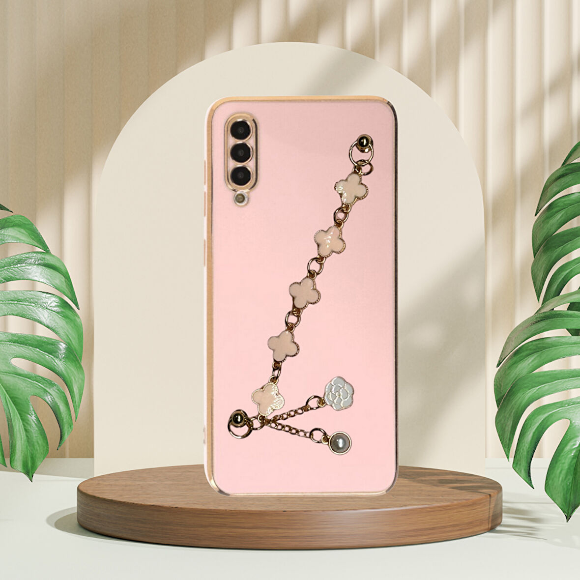 SAMSUNG A70  ELÇEK ŞANZELİZE KILIF ROSE GOLD