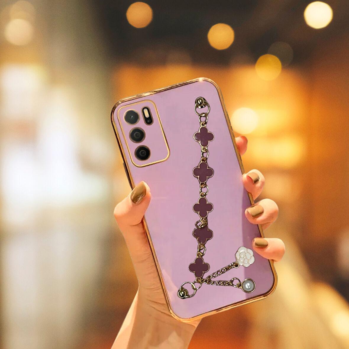 OPPO A16  ELÇEK ŞANZELİZE KILIF LİLA