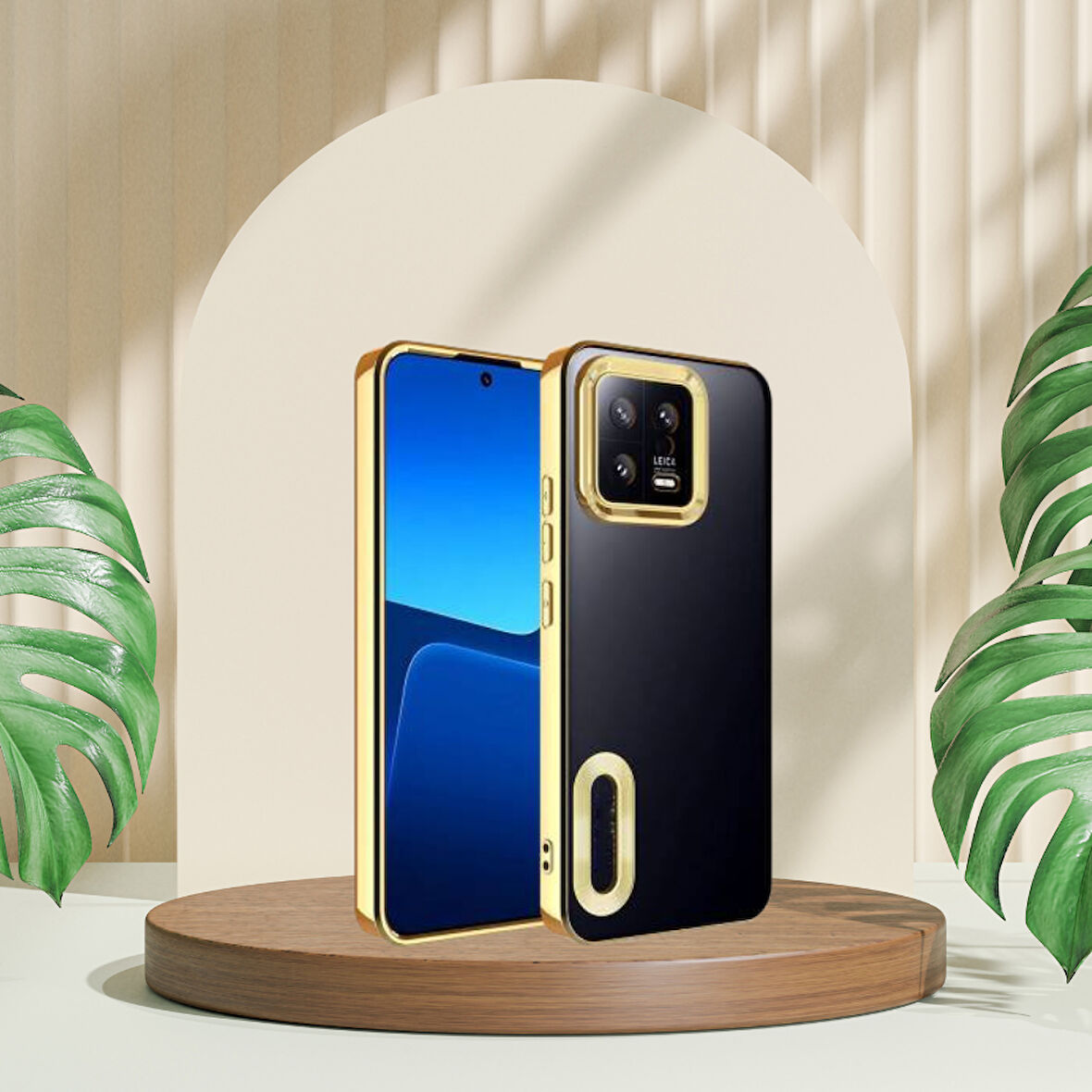 XİAOMİ Mİ 13 PRO YANLARI RENKLİ LENS KORUMALI LOGO GÖSTEREN  MEGA KILIF GOLD