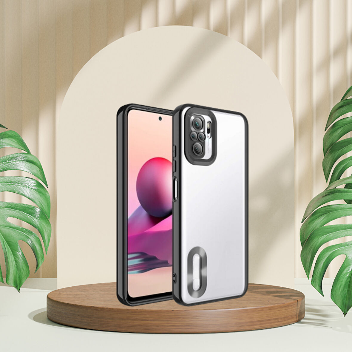 XİAOMİ REDMİ NOTE 10 YANLARI RENKLİ LENS KORUMALI LOGO GÖSTEREN  MEGA KILIF SİYAH