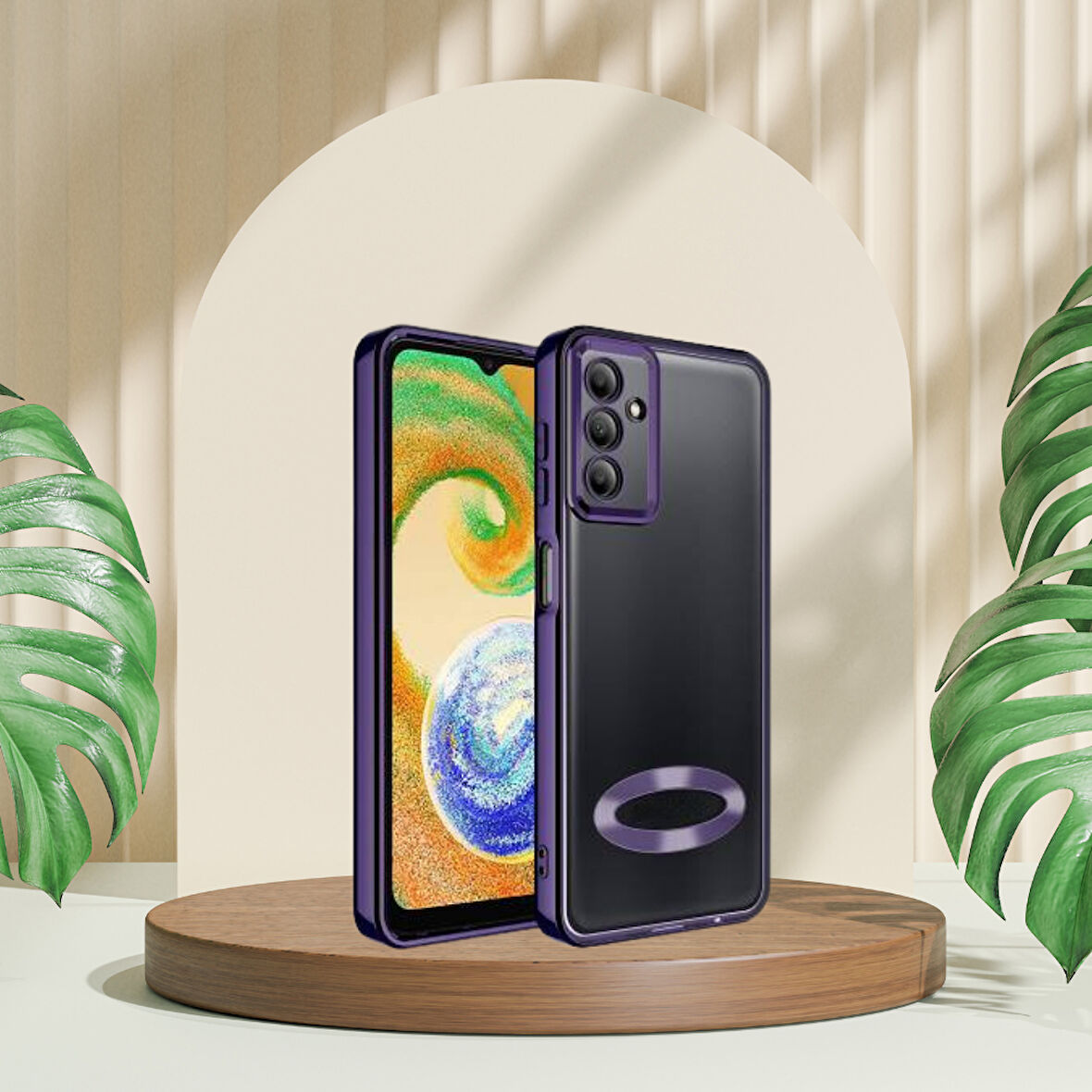 SAMSUNG A54 YANLARI RENKLİ LENS KORUMALI LOGO GÖSTEREN  MEGA KILIF MOR