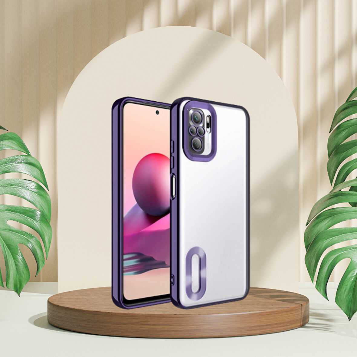 XİAOMİ REDMİ NOTE 10 5G YANLARI RENKLİ LENS KORUMALI LOGO GÖSTEREN  MEGA KILIF MOR
