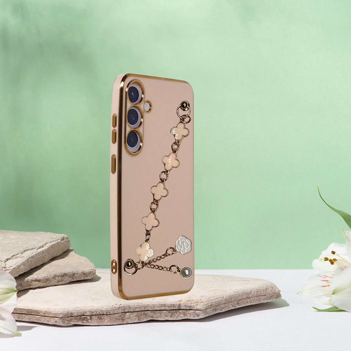 SAMSUNG S23 PLUS  ELÇEK ŞANZELİZE KILIF ROSE GOLD