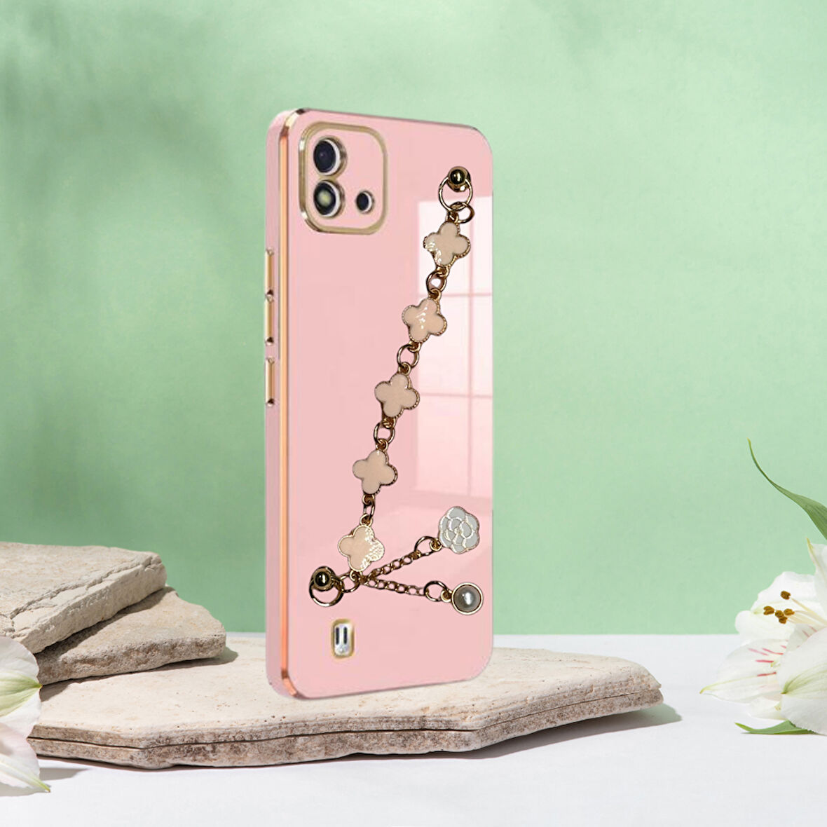 REALME C11 2021  ELÇEK ŞANZELİZE KILIF ROSE GOLD
