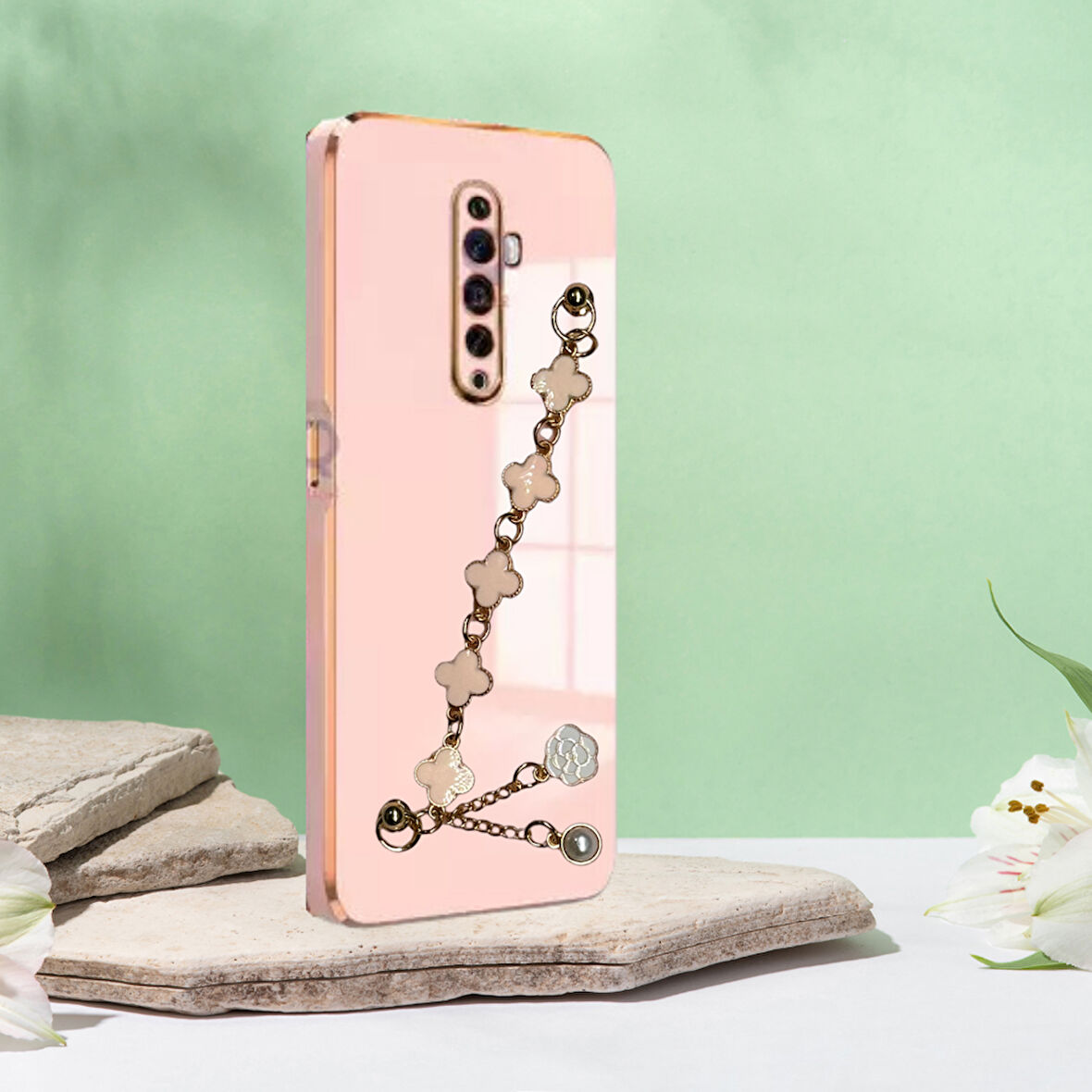 OPPO RENO 2Z  ELÇEK ŞANZELİZE KILIF ROSE GOLD