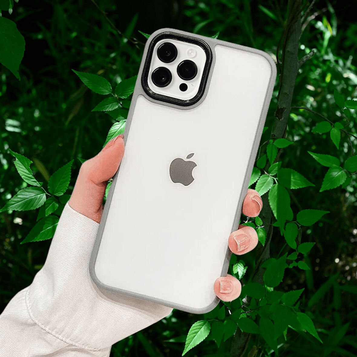 İPHONE 14 PRO YANLARI RENKLİ SİLİKON PARLAK ARKA YÜZEYLİ  TİGER HİBRİT KAPAK GRİ