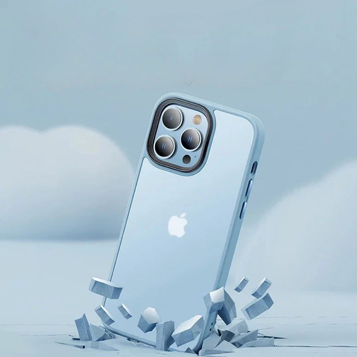 İPHONE 13 PRO YANLARI RENKLİ SİLİKON PARLAK ARKA YÜZEYLİ  TİGER HİBRİT KAPAK MAVİ
