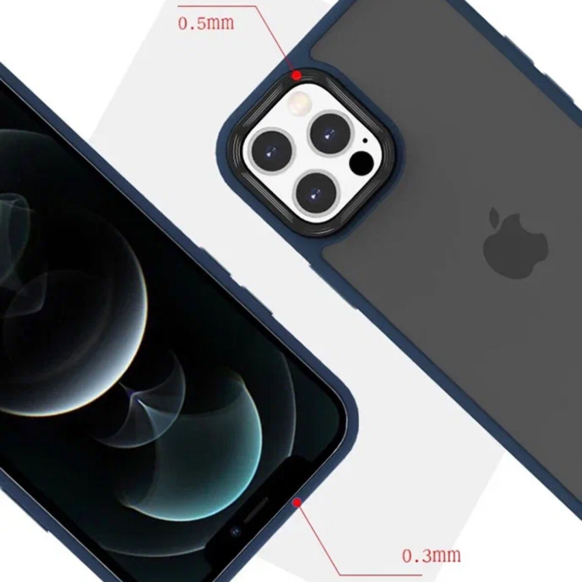 İPHONE 11 PRO YANLARI RENKLİ SİLİKON PARLAK ARKA YÜZEYLİ  TİGER HİBRİT KAPAK LACİVERT