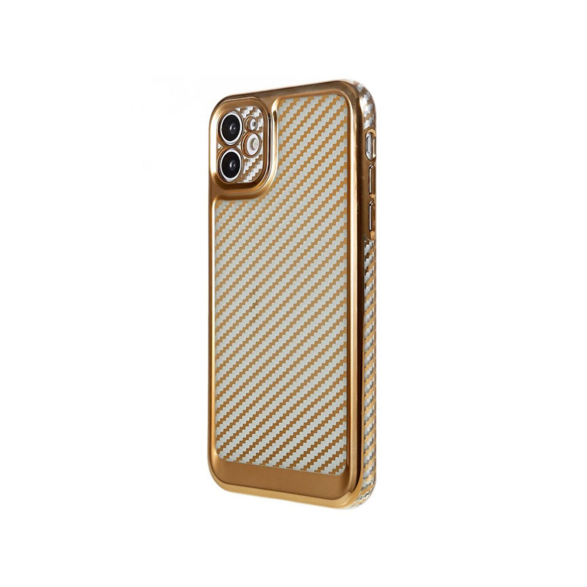 İPHONE 11 KARBON FİBER KAPLAMALI  YUMUŞAK RENKLİ SİLİKON KILIF GOLD