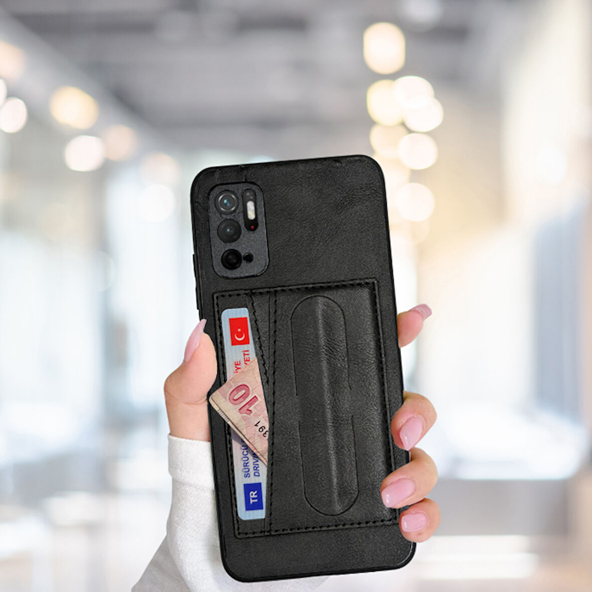 XİAOMİ REDMİ NOTE 11 SE STANDLI   KARTLIKLI LÜX DERİ KILIF SİYAH