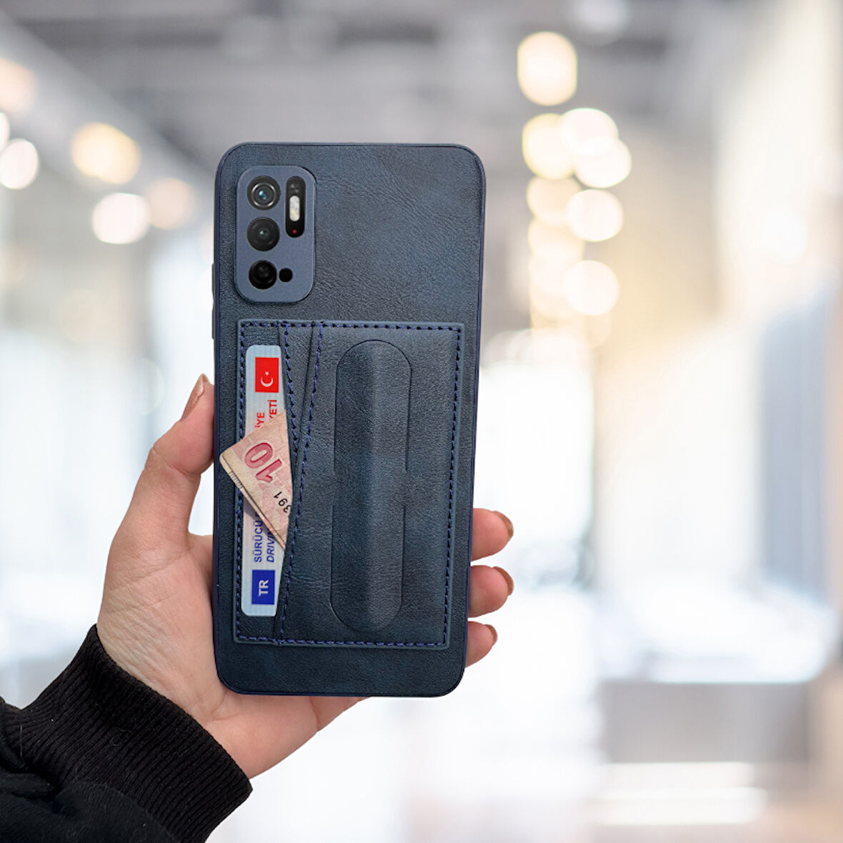 XİAOMİ REDMİ NOTE 11 SE STANDLI   KARTLIKLI LÜX DERİ KILIF LACİVERT