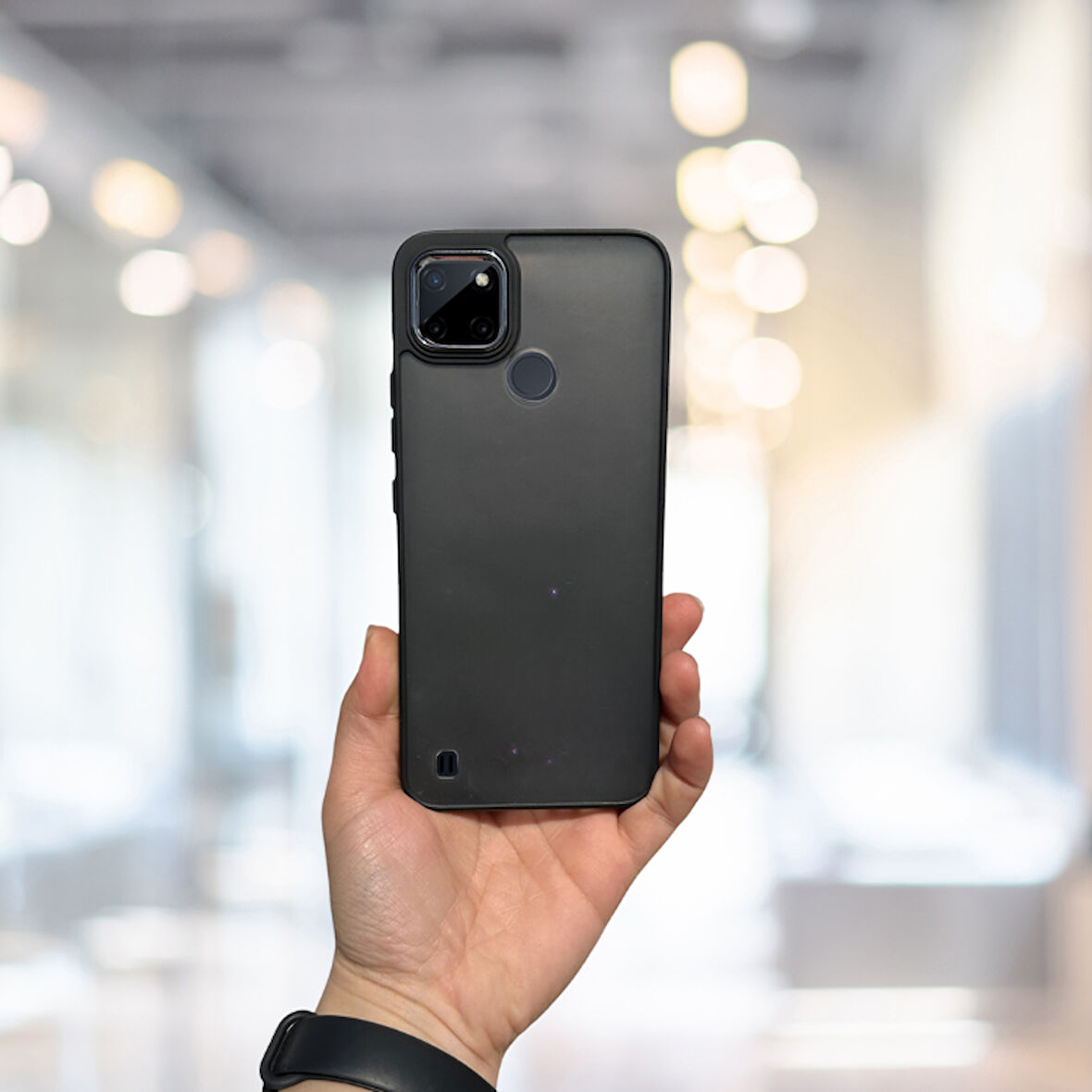 REALME C21Y  ARKASI BUZLU ŞEFFAF HASSAS DÜĞME KAMERA ÇIKINTILI SERT MAT PERFECT SİYAH