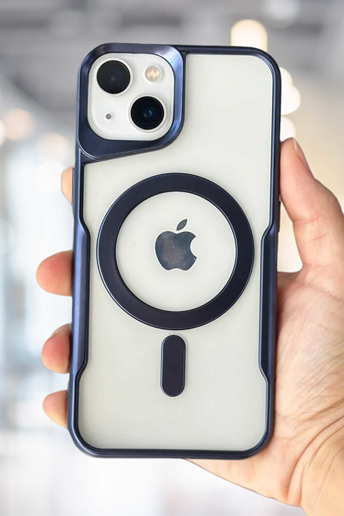İphone 15 Şeffaf arka yüzeyli Magsafe Uyumlu OVI Magsafe Kılıf LACİVERT