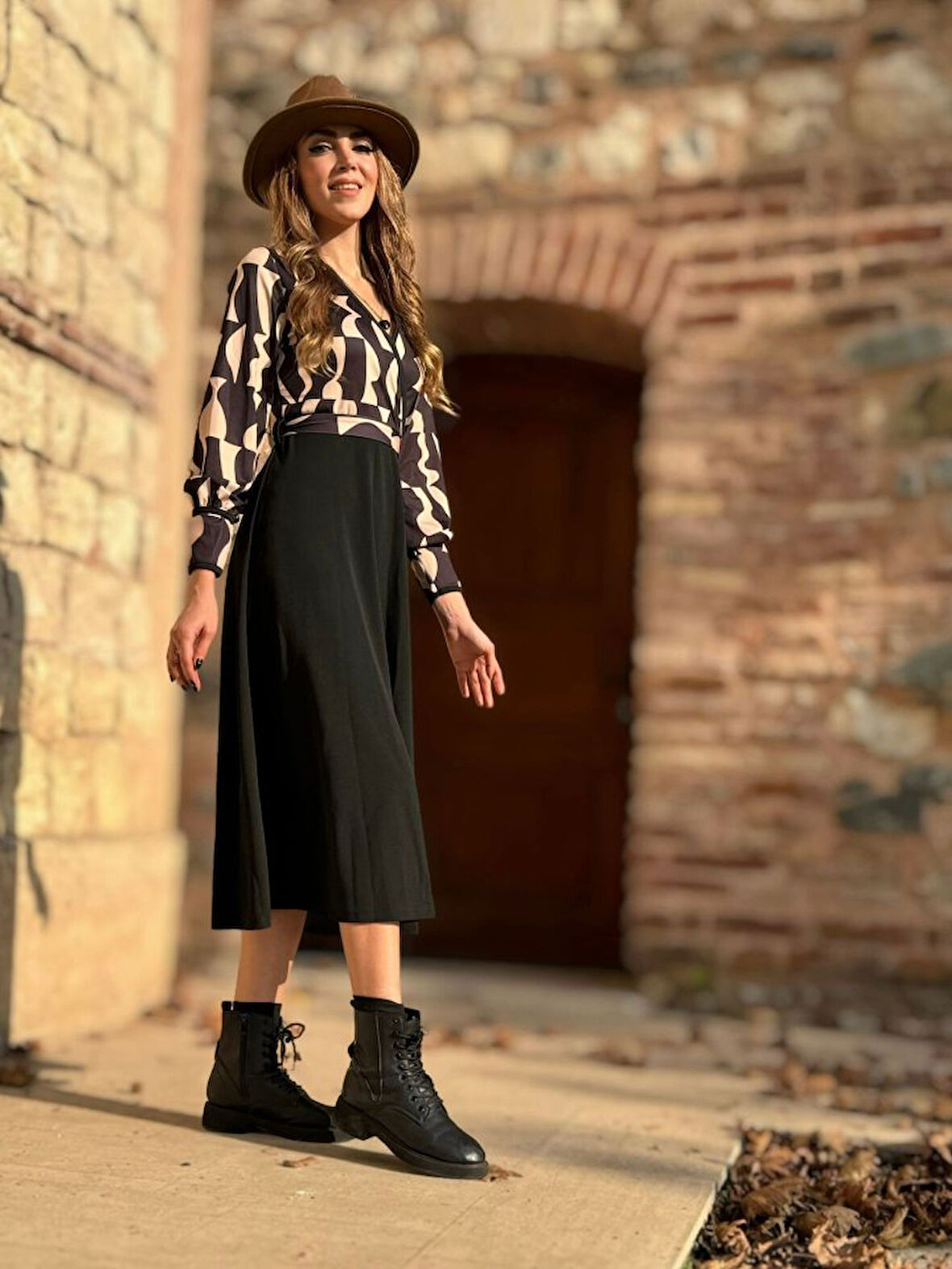 leyla sanat sanata yeni bir bakış açısı Kadın Uzun Kollu Kruvaze Yaka Dalgıç Krep Midi Boy Elbise