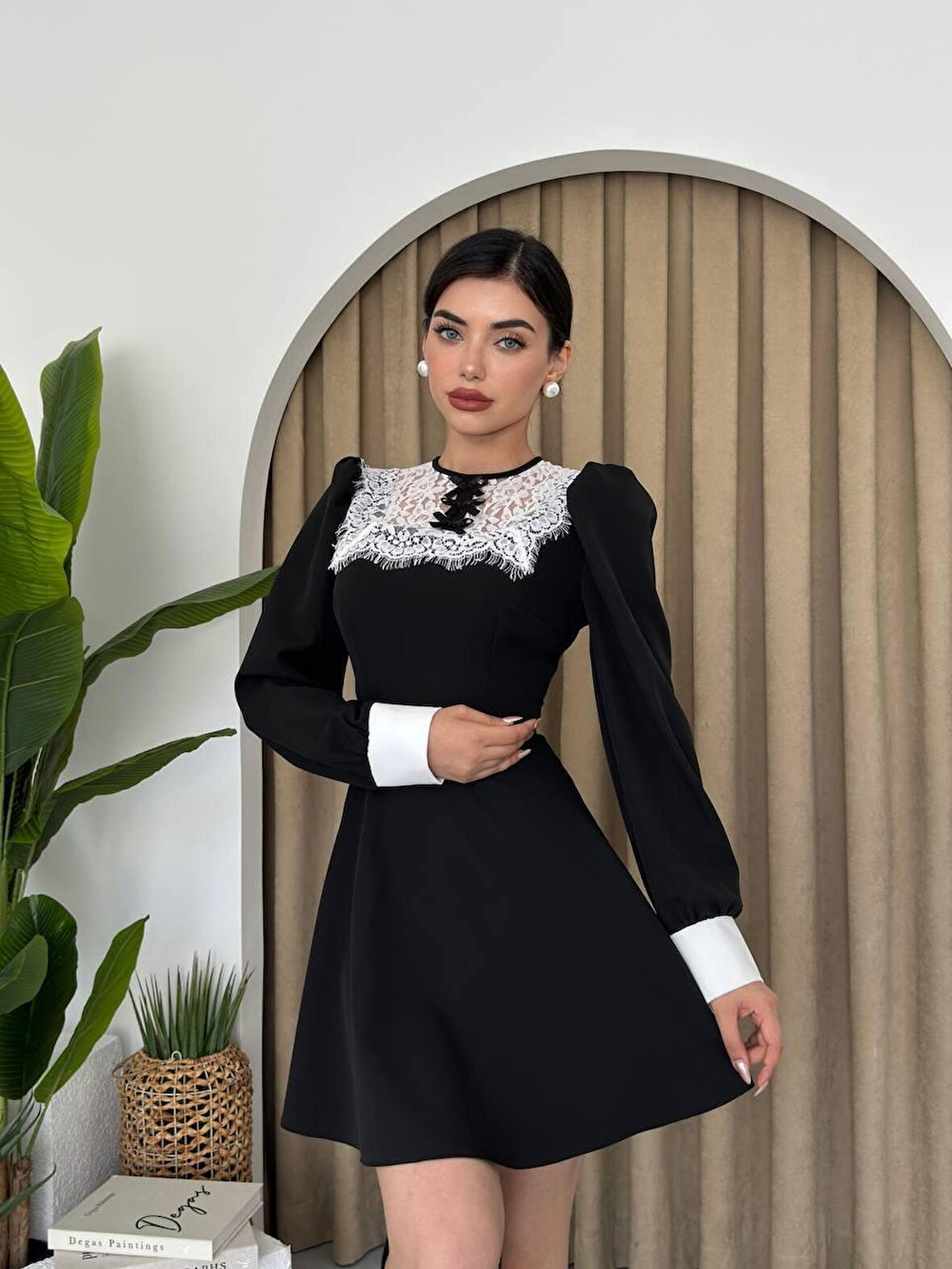 leyla sanat sanata yeni bir bakış açısı Parma Uzun Kollu Mini Boy Elbise