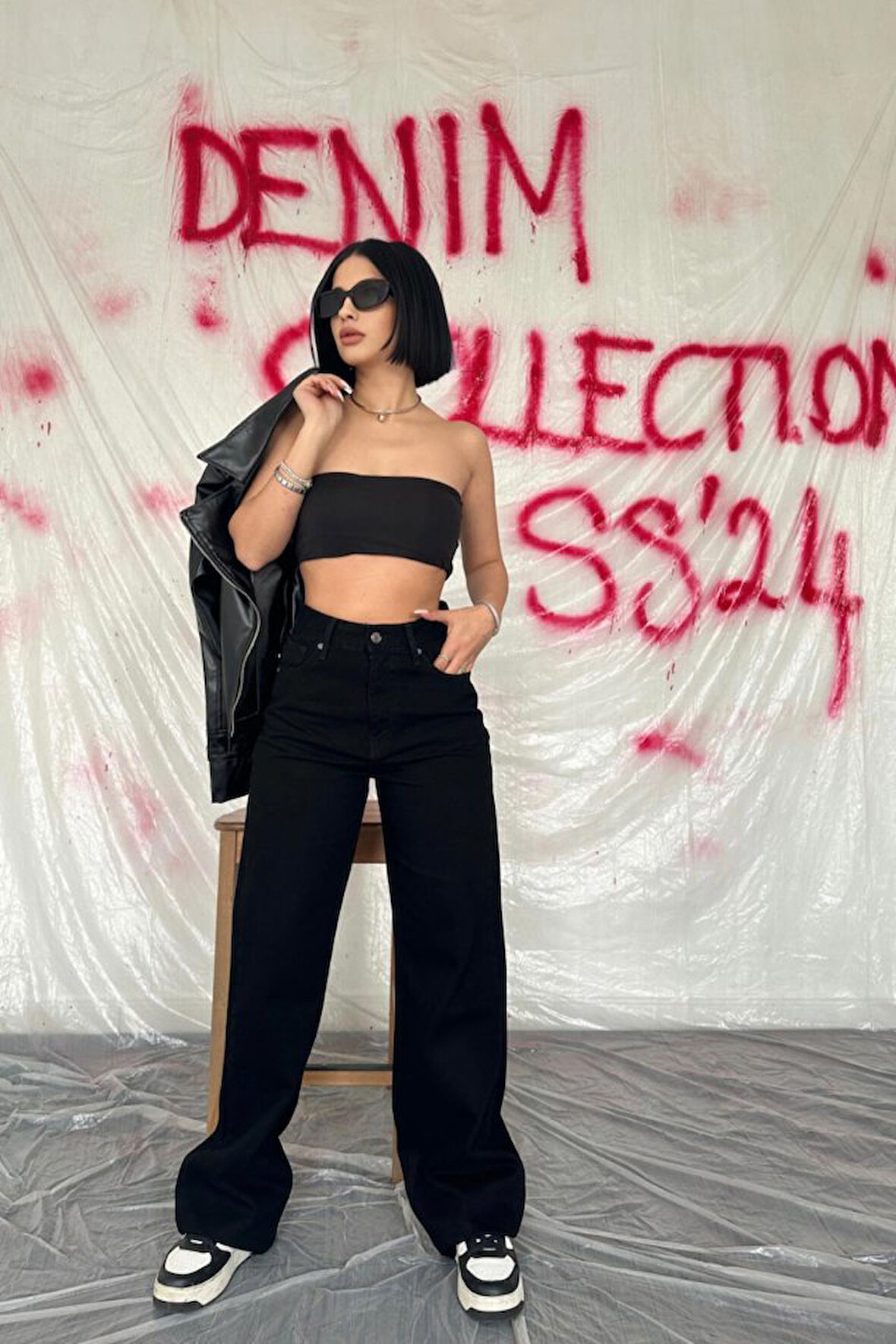 leyla sanat sanata yeni bir bakış açısı Siyah Yüksek Bel Ve Geniş Paça Jeans Pantolon