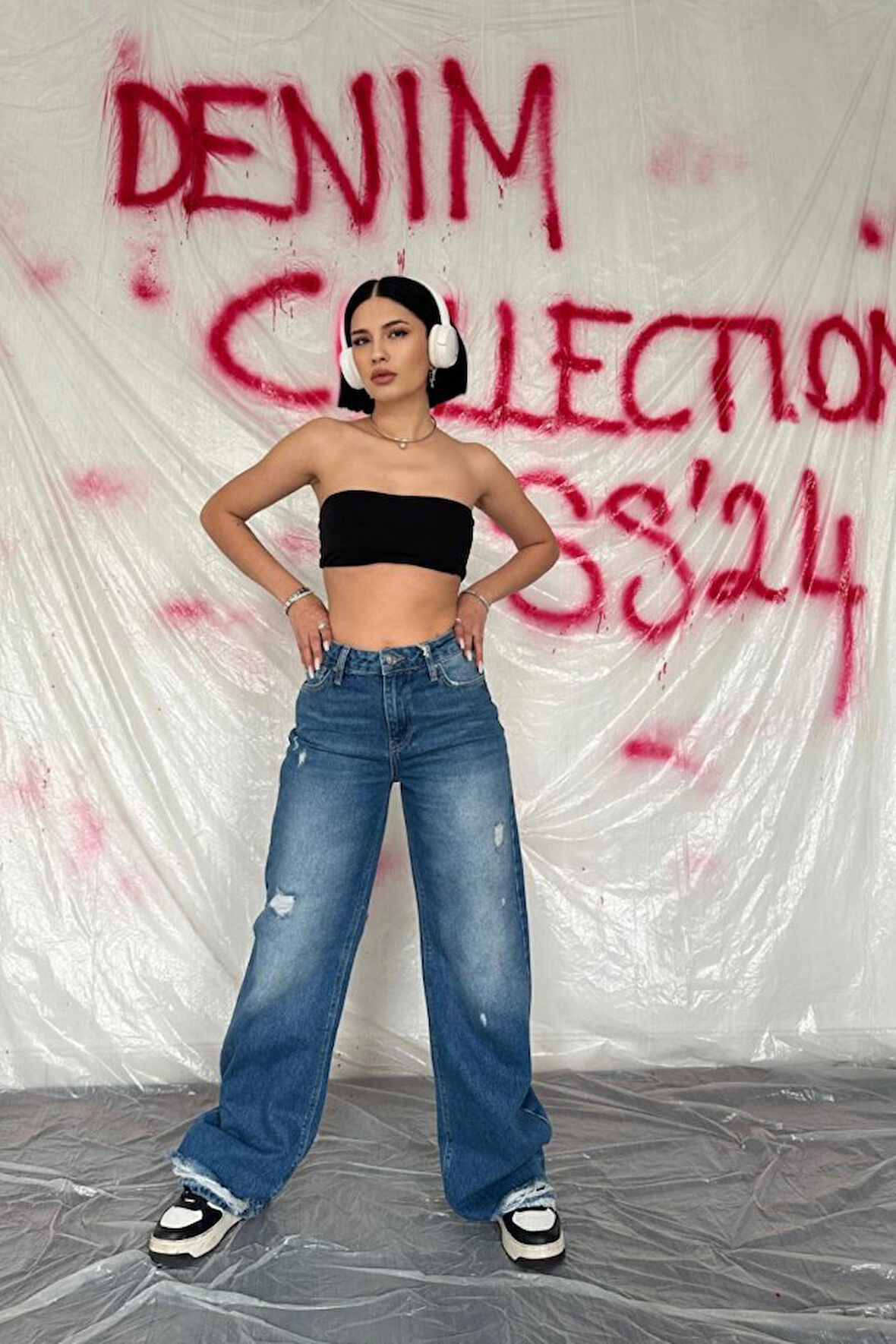 leyla sanat sanata yeni bir bakış açısı Mavi Palazzo Lazerli Jeans Pantolon