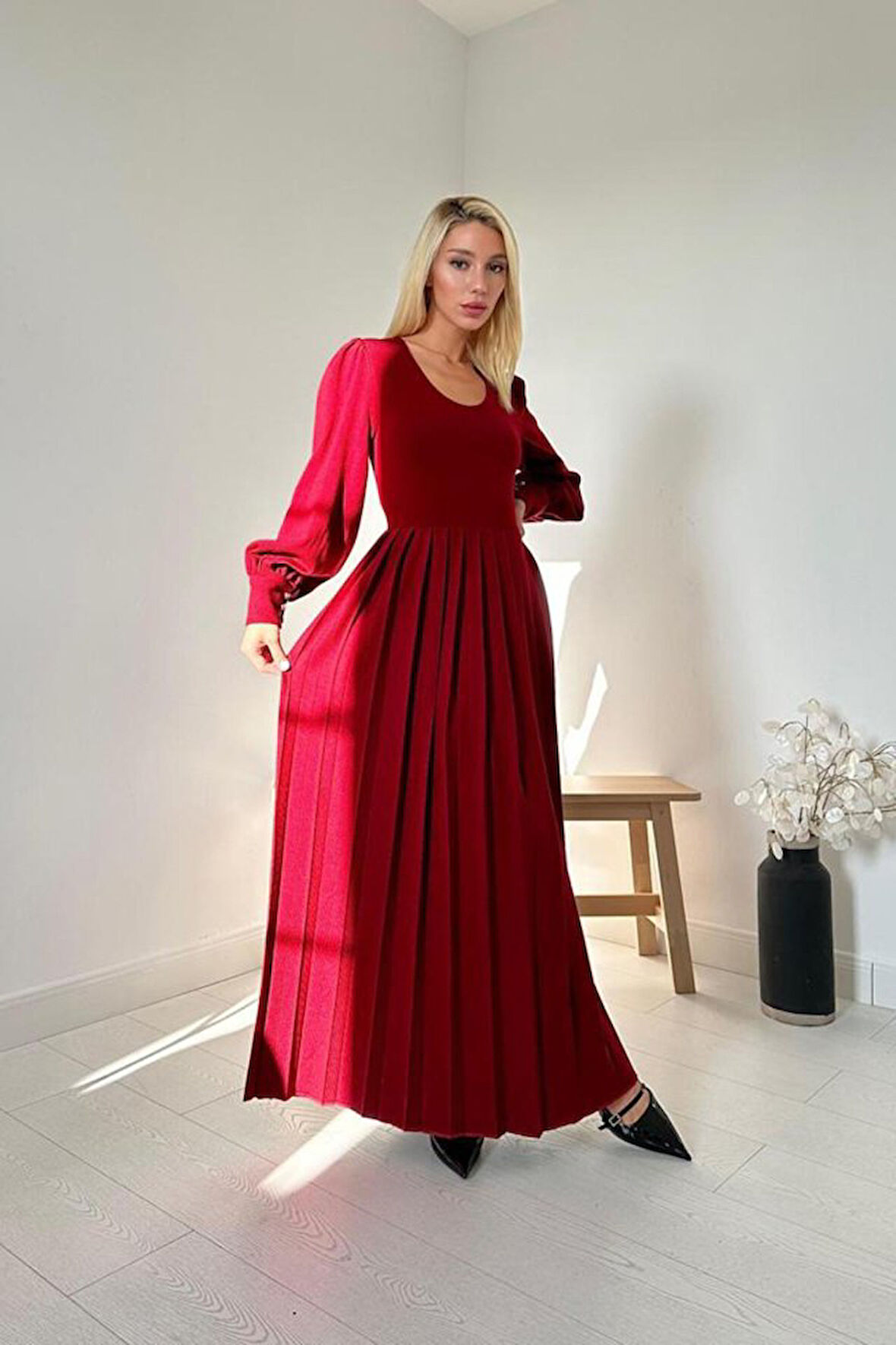 leyla sanat sanata yeni bir bakış açısı Bordo Bisiklet Yaka Elbise