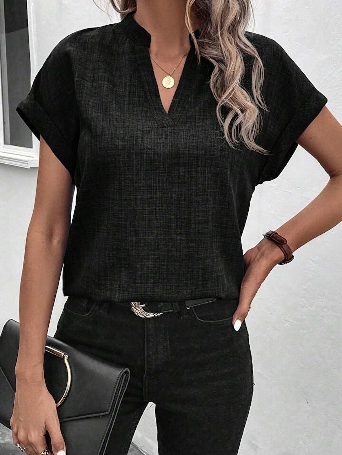 leyla sanat sanata yeni bir bakış açısı Kadın Kısa Kollu Hakim Yaka Sofya Bluz
