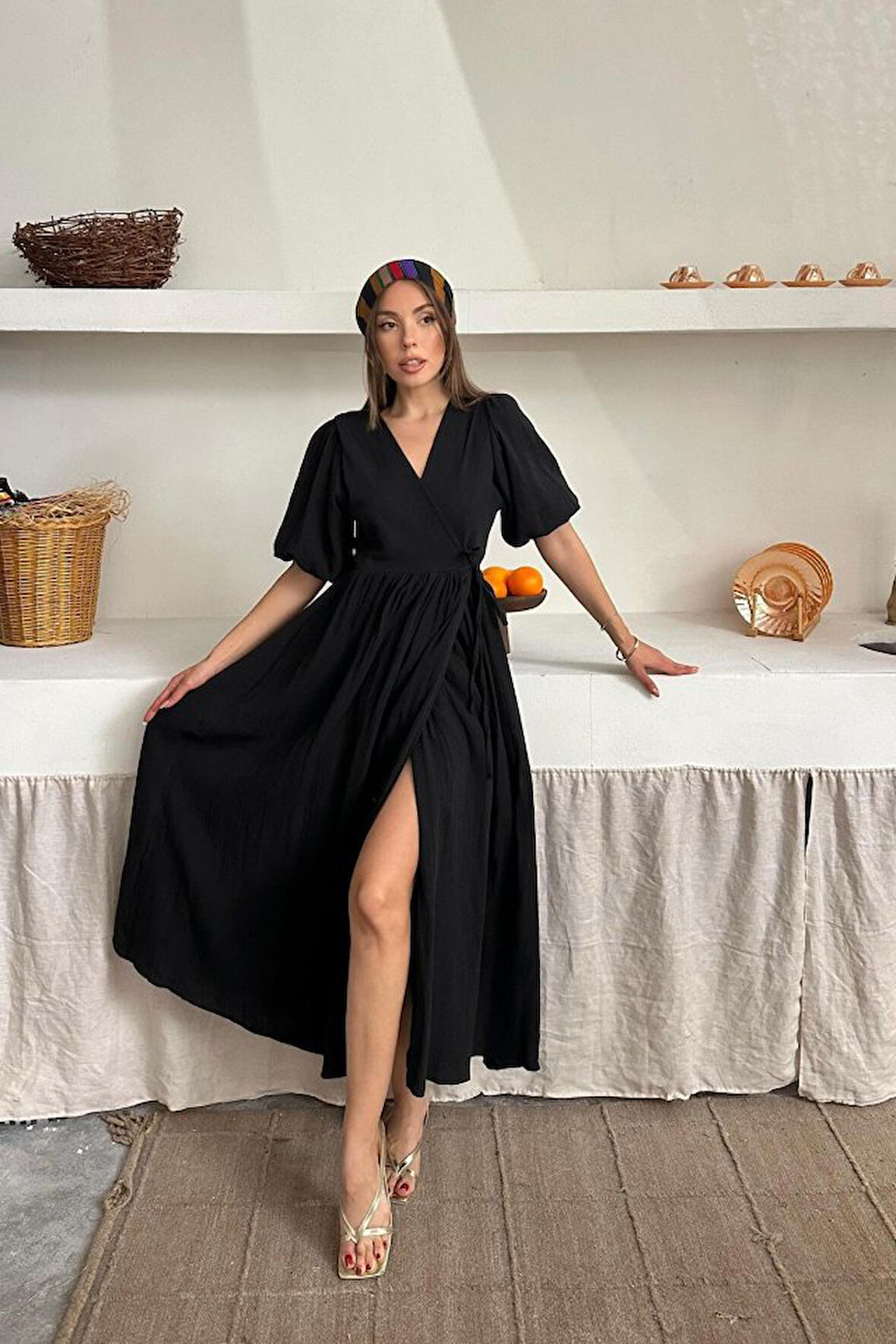 leyla sanat sanata yeni bir bakış açısı Siyah Müslin Uzun Elbise