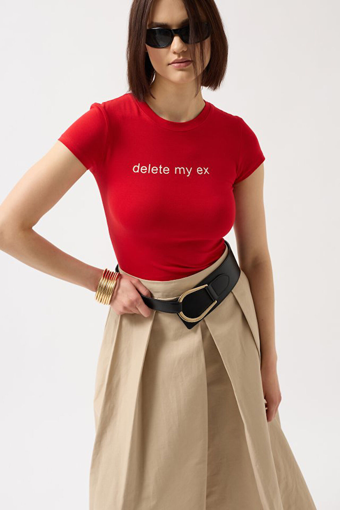 leyla sanat sanata yeni bir bakış açısı Delete My Ex Baskılı Likralı Crop T-Shirt