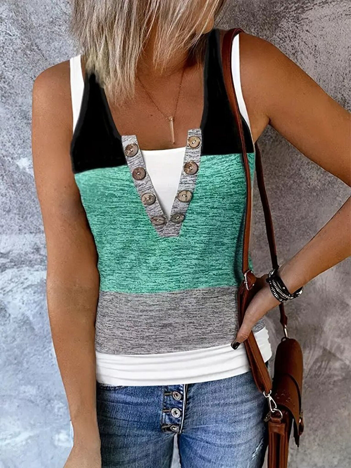 leyla sanat sanata yeni bir bakış açısı Kadın V Yakalı önden Düğmeli Viskon Bluz