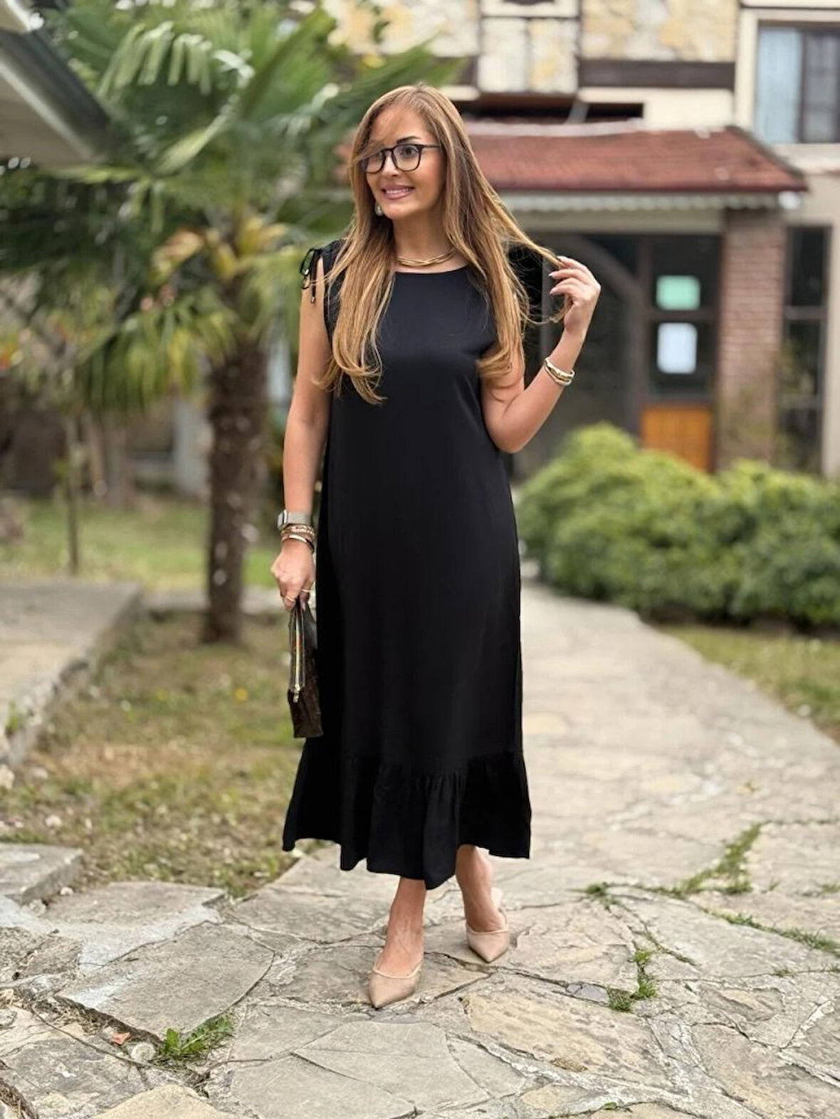 leyla sanat sanata yeni bir bakış açısı Kadın Omuzlardan Büzgülü Kayık Yaka Fırfırlı Janjan Krep Elbise