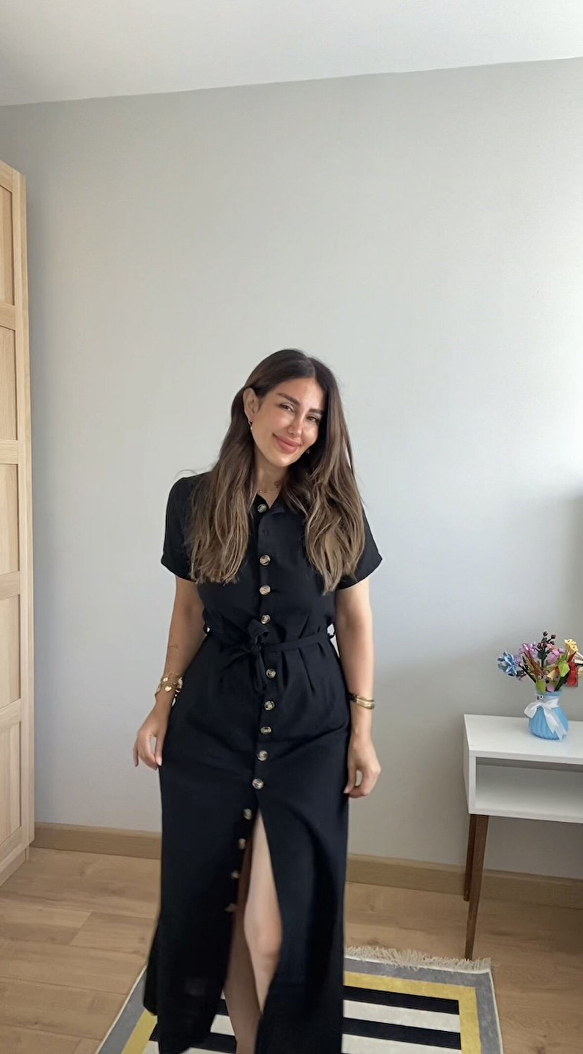 leyla sanat sanata yeni bir bakış açısı Kadın Kısa Kollu Yakalı önden Düğmeli Beli Kuşaklı Ithal Keten Elbise