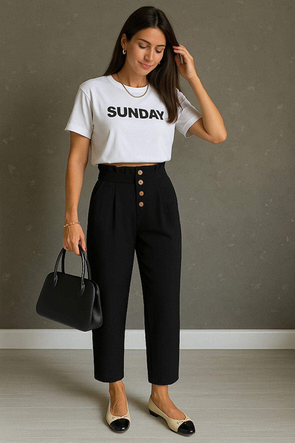 leyla sanat sanata yeni bir bakış açısı Kadın Yüksek Belli önden Düğmeli Ithal Keten Pantolon