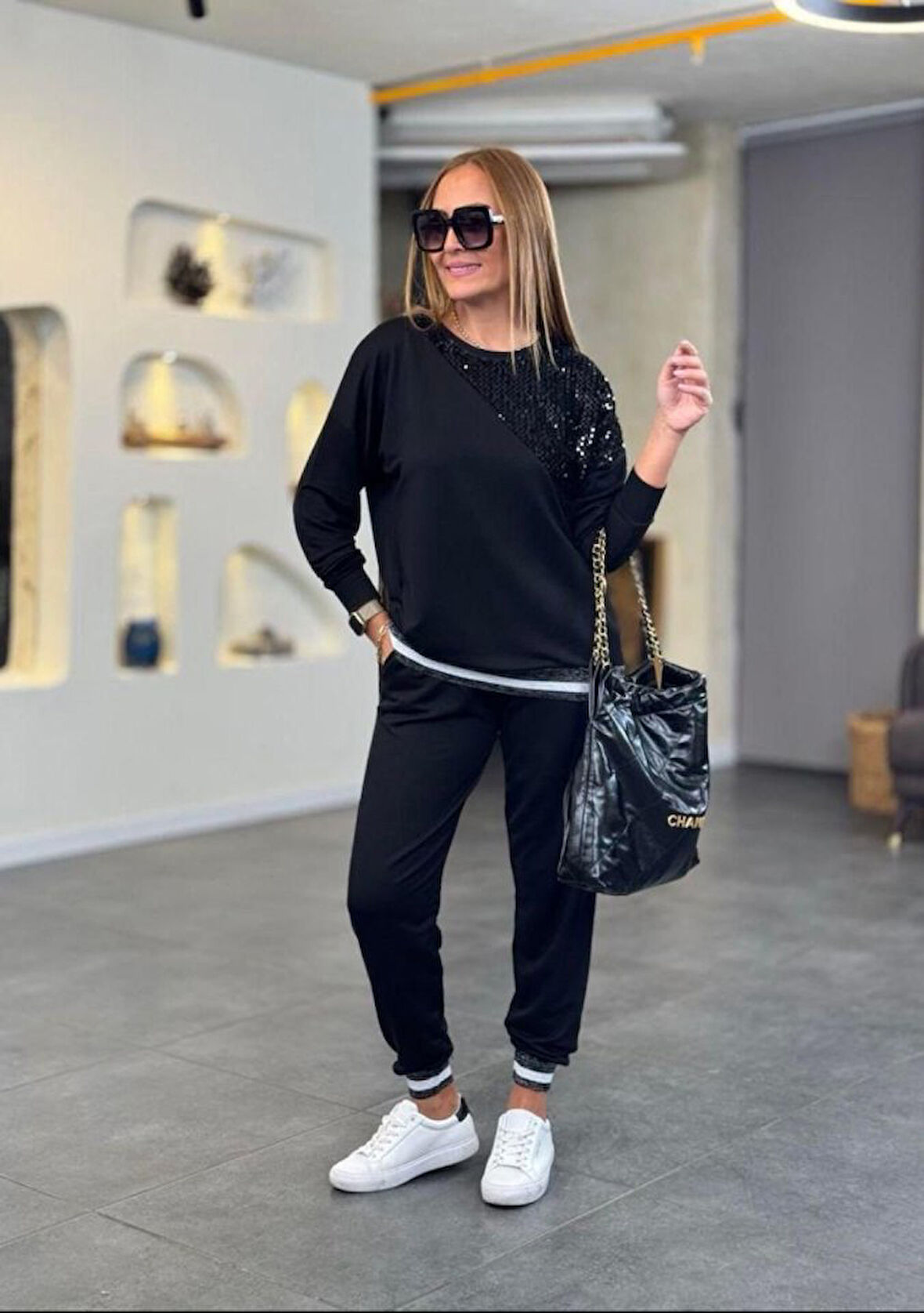 leyla sanat sanata yeni bir bakış açısı Kadın Modal Kumaş Payetli Sim Ve Ribanalı Detay Ikili Takım