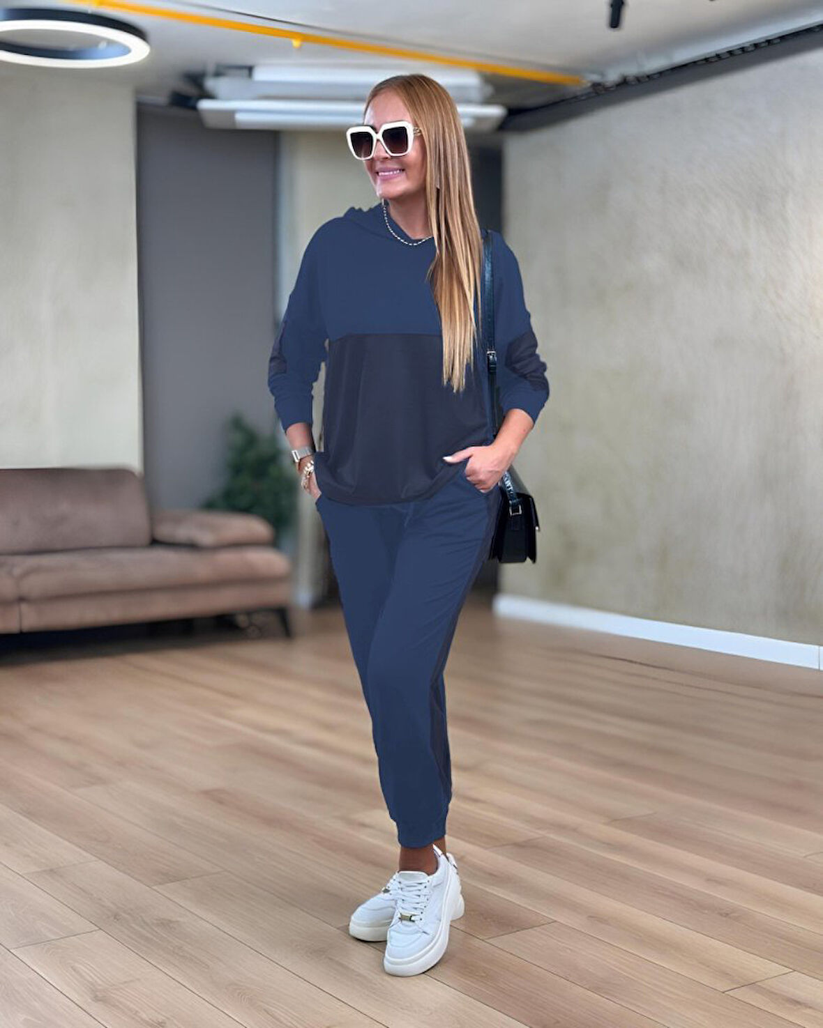 leyla sanat sanata yeni bir bakış açısı Kadın Uzun Kollu Kapşonlu Viskon Iki Iplik Bluz Ve Pantolon Ikili Takım