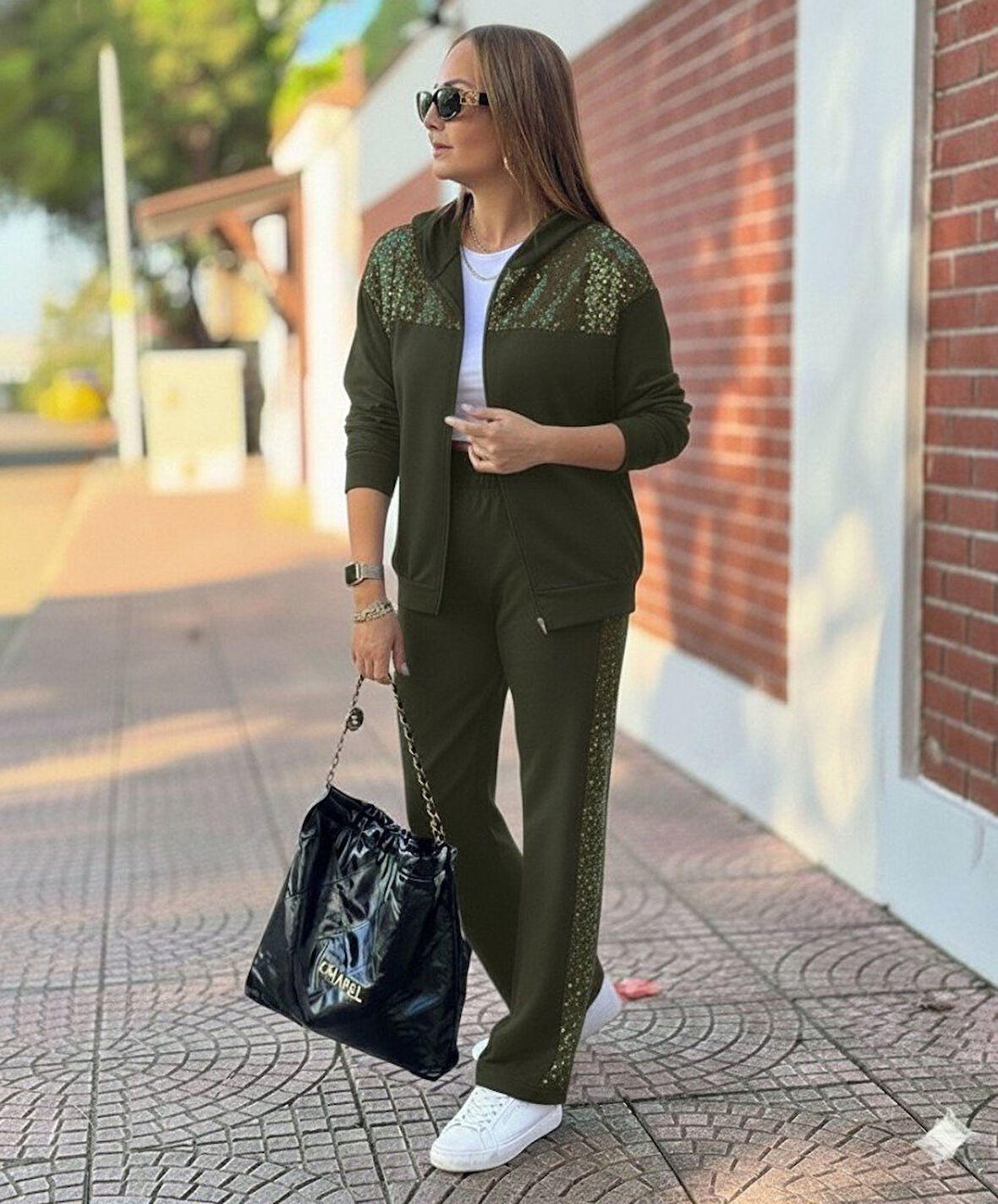 leyla sanat sanata yeni bir bakış açısı Kadın Uzun Kollu önden Fermuarlı Pul Payetli Alt üst Viskon Iki Iplik Takım