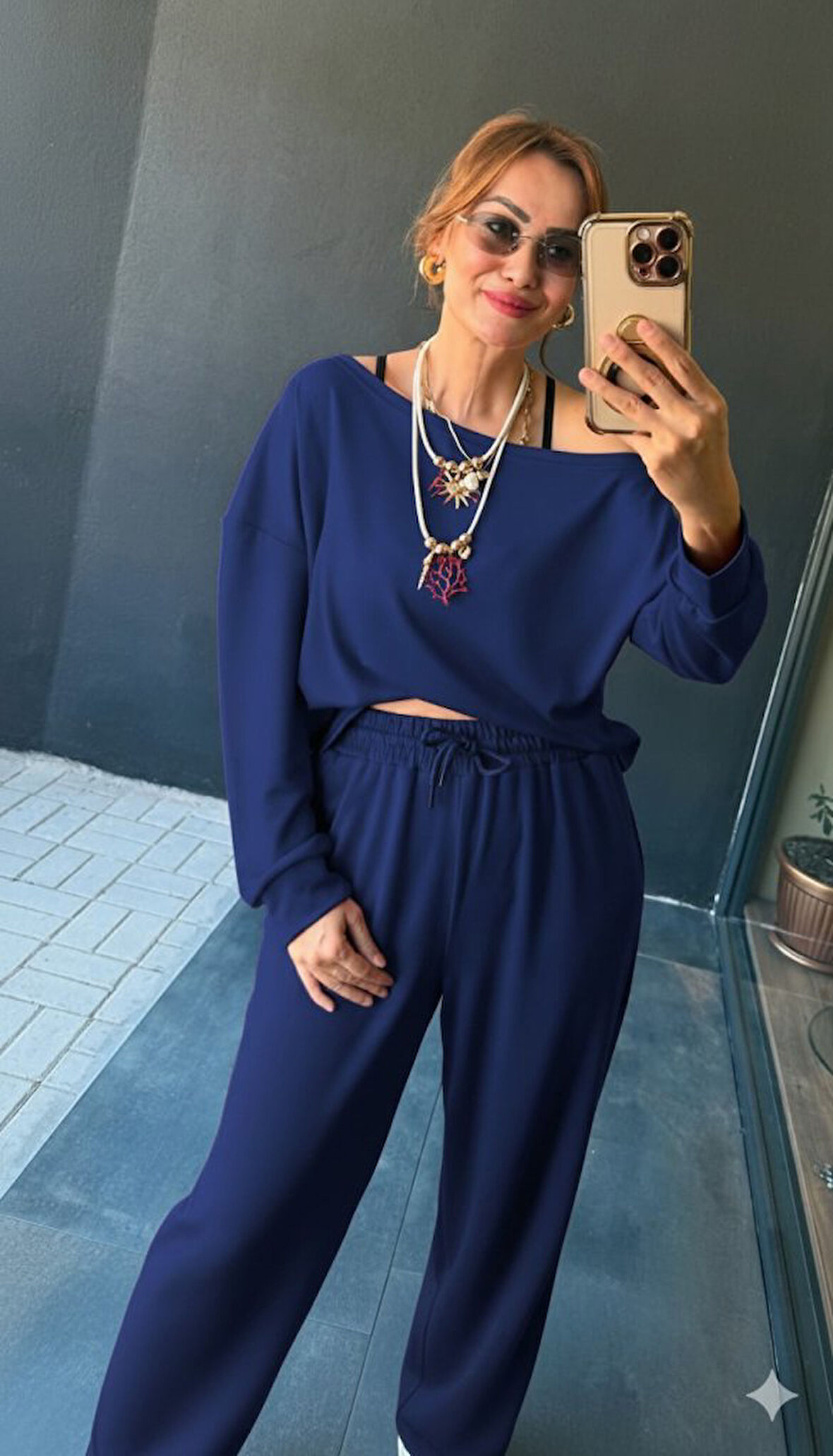 leyla sanat sanata yeni bir bakış açısı Kadın Uzun Kollu Tek Omuzdan Açık Viskon Iki Iplik Bluz Ve Pantolon Ikili Takım