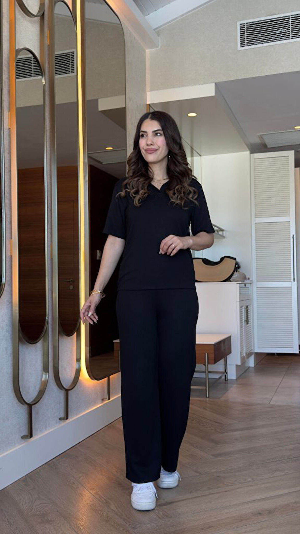 leyla sanat sanata yeni bir bakış açısı Kadın Kısa Kollu Yakalı Viskon Iki Iplik Bluz Ve Pantolon Ikili Takım